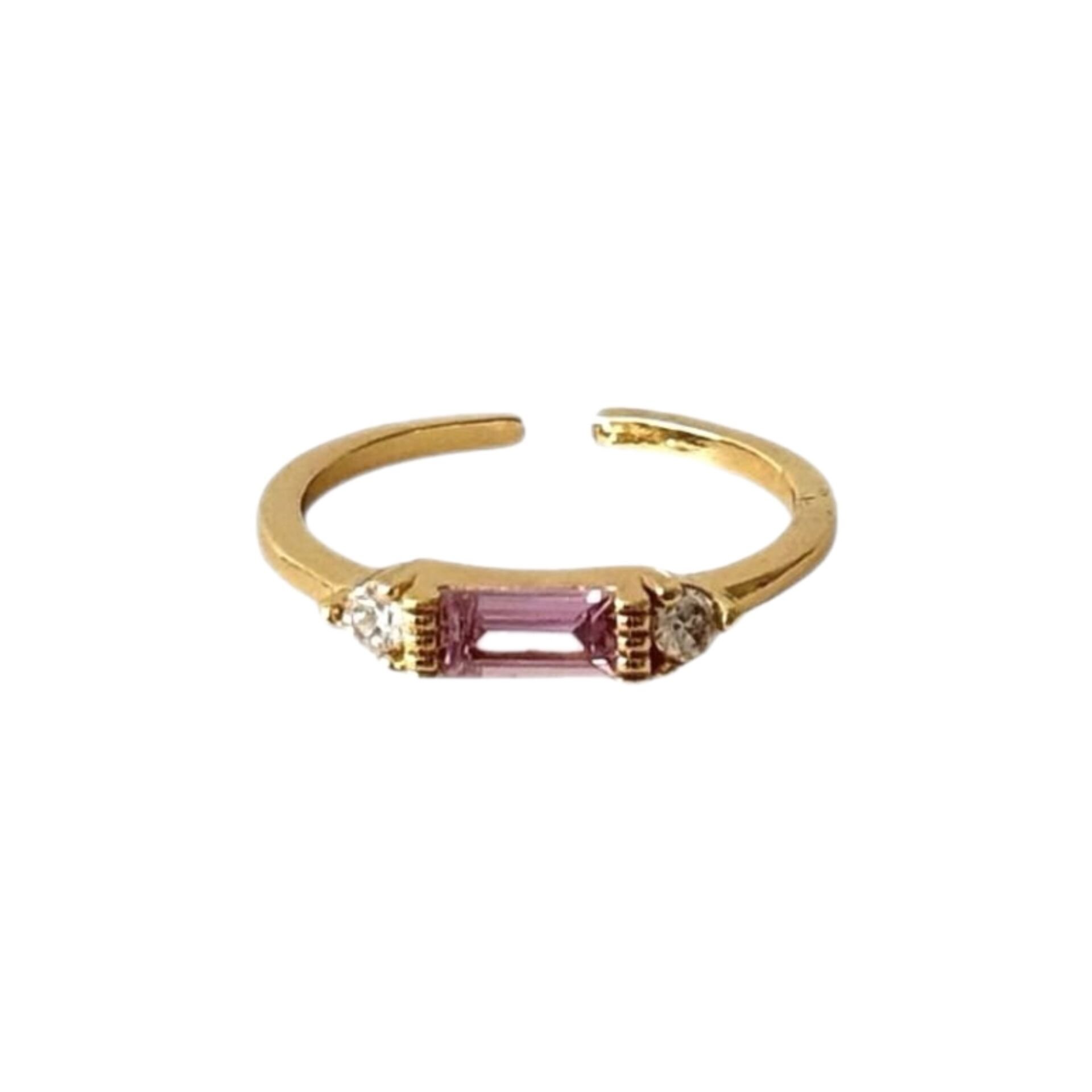 Baget Kenarları Mini Taşlı Eklem Yüzük Pembe