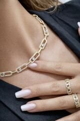 Mesi Taş Detaylı Gold Chocker Kolye