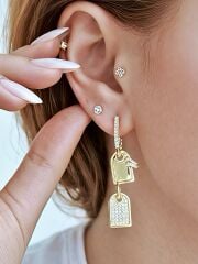 Icon Lock Taşlı Kilit Küpe