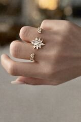 Selene Taş Detaylı Gold İkili Yüzük