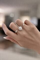 Selene Taş Detaylı Gold İkili Yüzük