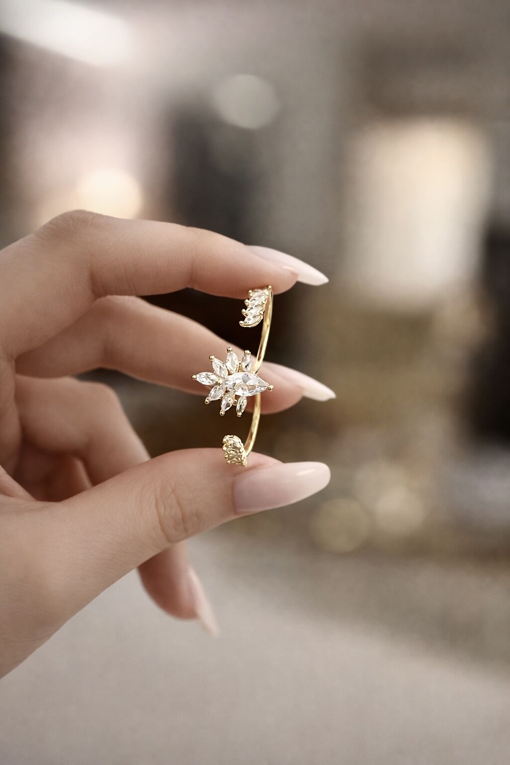 Selene Taş Detaylı Gold İkili Yüzük