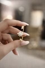 Selene Taş Detaylı Gold İkili Yüzük