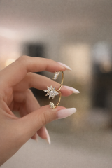 Selene Taş Detaylı Gold İkili Yüzük