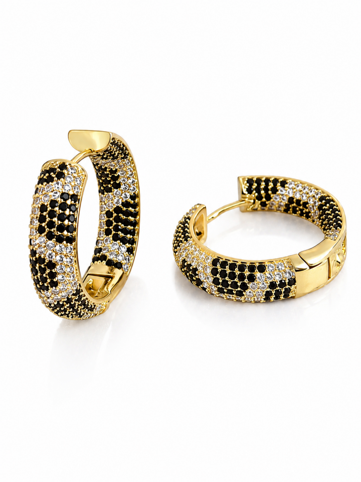 Raven Leopar Taşlı Halka Küpe Gold