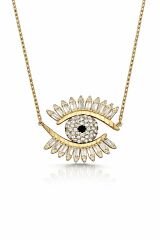 Lunara Göz Figürlü Baget & Zirkon Taşlı Gold Kolye