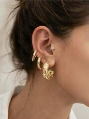 Brilla Zirkon Taşlı Kalın Halka Gold Küpe