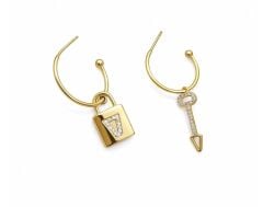 Lock & Key Kilit ve Anahtar Detaylı Zirkon Taşlı Küpe