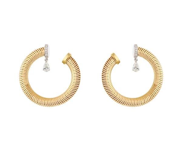 Riva Hoop Dokulu Halka Damla Zirkon Taşlı Gold Küpe