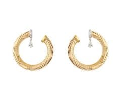 Riva Hoop Dokulu Halka Damla Zirkon Taşlı Gold Küpe