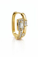 ecta Huggie Dikdörtgen Zirkon Taşlı Gold Halka Küpe