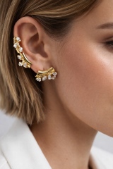 Rbow Huggie Marquise Zirkon Taşlı Gold Halka Küpe