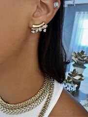 Rbow Huggie Marquise Zirkon Taşlı Gold Halka Küpe