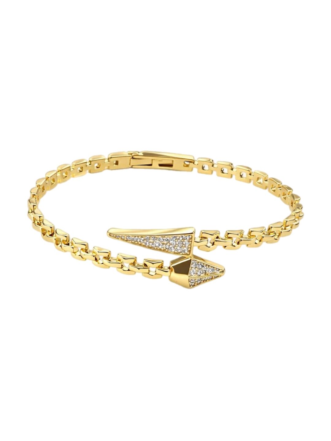 Nera Snake Yılan Figürlü Taş Detaylı Gold Kelepçe Bileklik