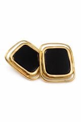 Noir Frame Siyah Taş Detaylı Gold Kare Küpe