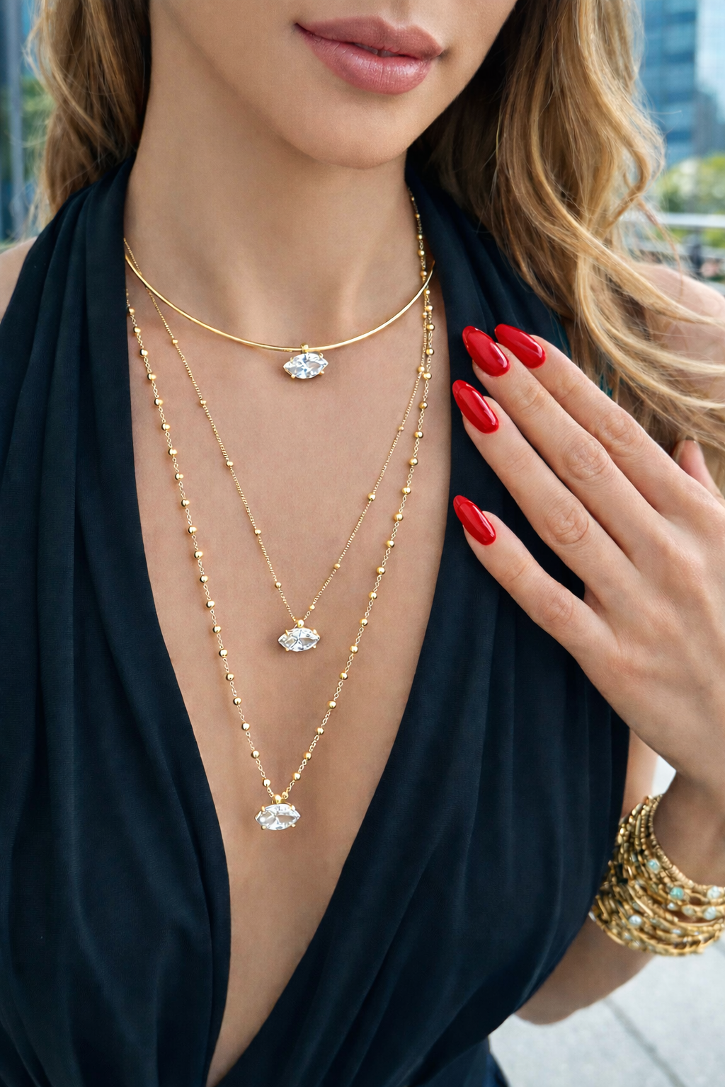 Aurel Marquise Choker – Markiz Kesim Taşlı Altın Renk Tasma Kolye