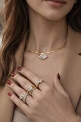 Aurel Marquise Choker – Markiz Kesim Taşlı Altın Renk Tasma Kolye