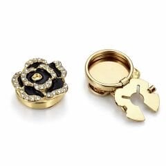 Sense of Atelier Noir Rose Eclat Siyah Gül Taşlı Düğme Broşu (Çift)