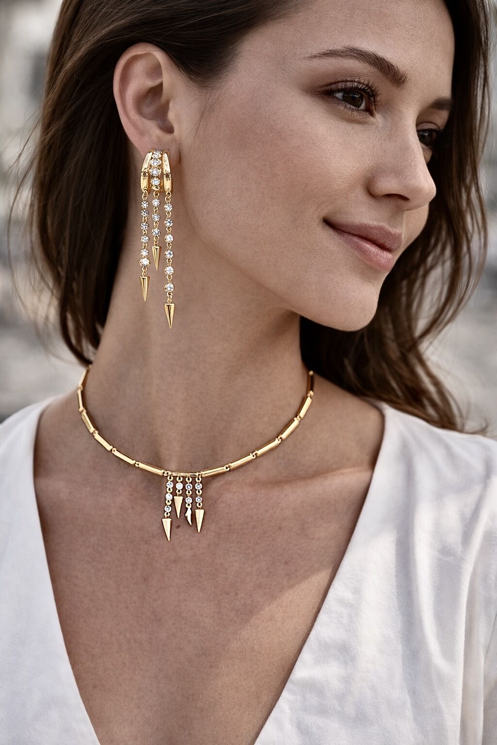 Icon Spike Drop Gold Taşlı Şık Küpe