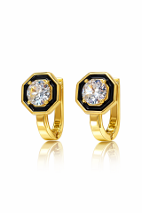 Noir Luxe Siyah Çerçeveli Baget Taşlı Altın Renk Küpe