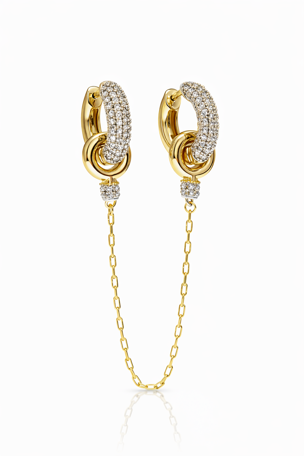 Zincirli Halka İkili Küpe Gold/Silver