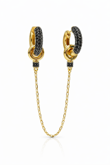 Zincirli Halka İkili Küpe Gold/Siyah