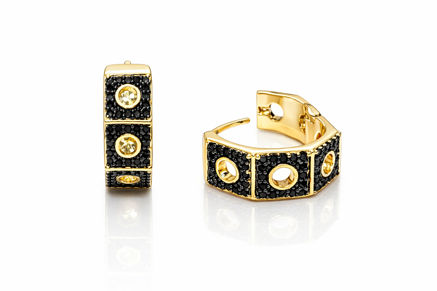 Muse Bond Gold Detaylı Siyah Taşlı Halka Küpe