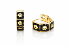 Muse Bond Gold Detaylı Siyah Taşlı Halka Küpe