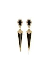 Noir Fang Siyah Taşlı Gold Sallantılı Küpe