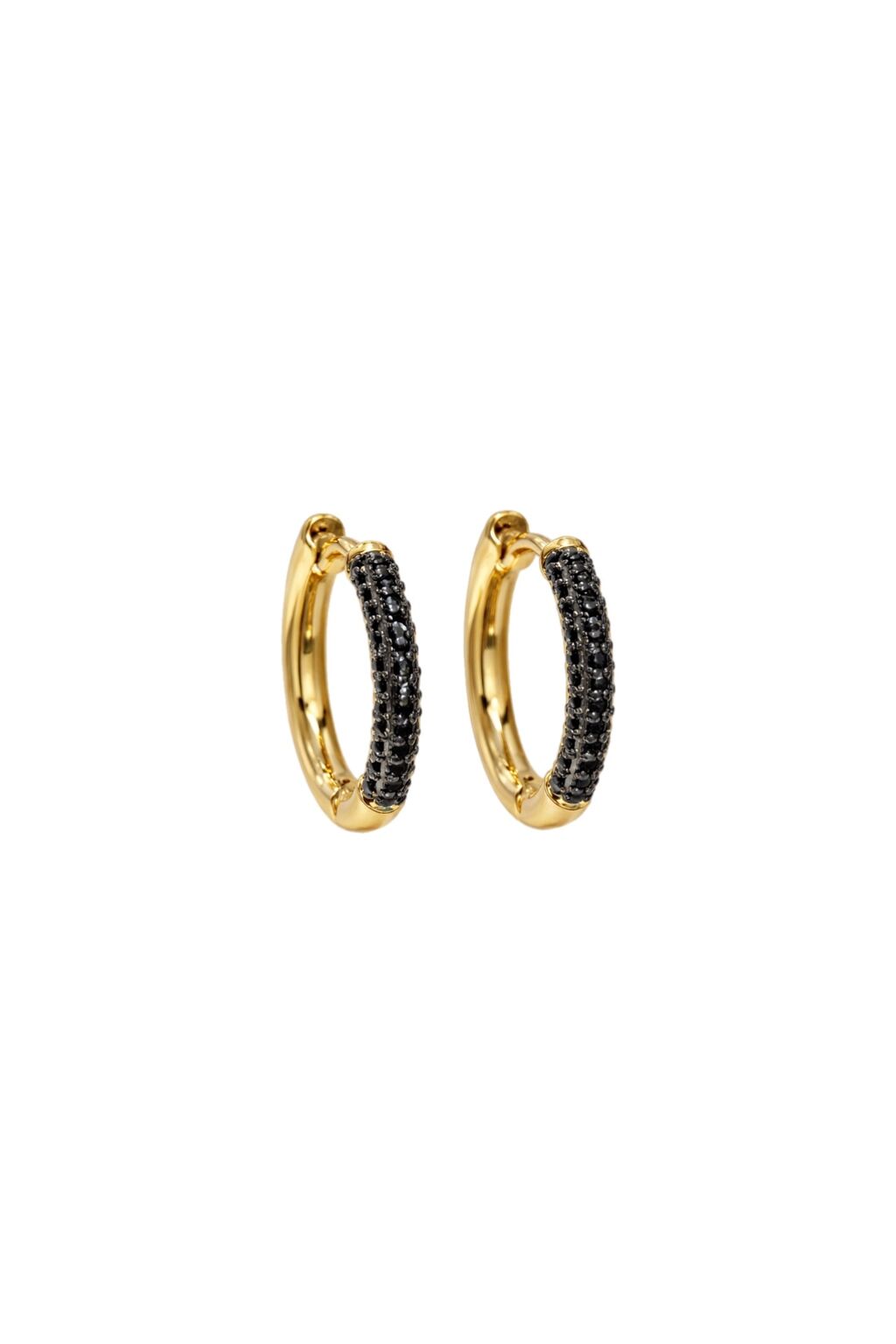 Luna Spark Hoop Taşlı Gold Halka Küpe Siyah Taş