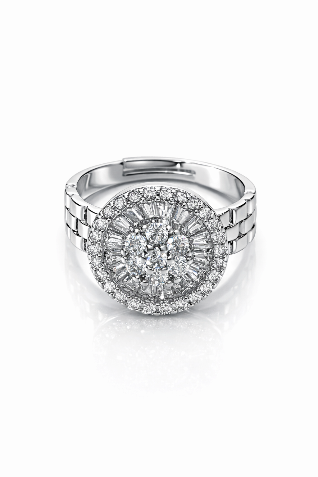 Noir Crown Halo – Zirkon Taşlı Ayarlanabilir Altın Renk Kadın Yüzük