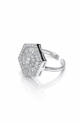 Hexa Crown Halo Altıgen Taşlı Kadın Yüzük – Zarif ve Işıltılı Tasarım