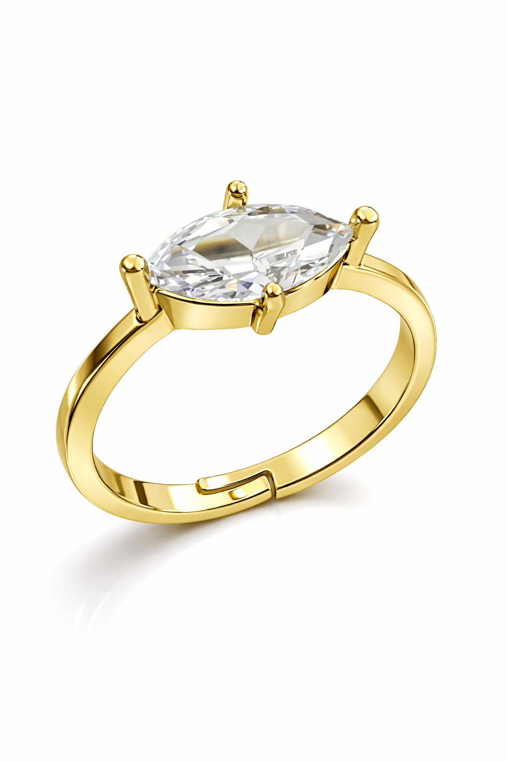 Aurel Marquise Solis Ayarlanabilir Tektaş Marquise Yüzük – Altın & Gümüş Renk