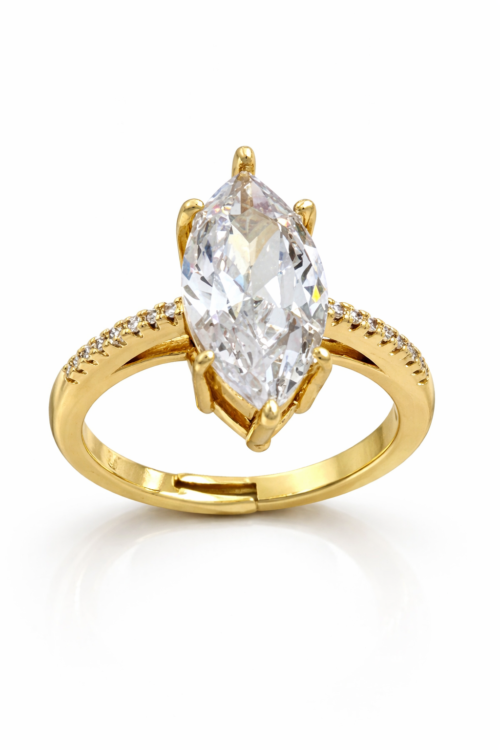 Aurel Marquise Crown Ayarlanabilir Taşlı Yüzük Gold