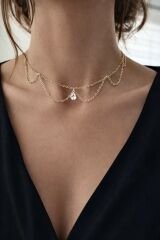 Nova Drape Gold Katmanlı Damla Taşlı Kolye Gold