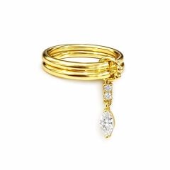 Noira Lock Drop Taşlı Kilit Detaylı Altın Kaplama Yüzük