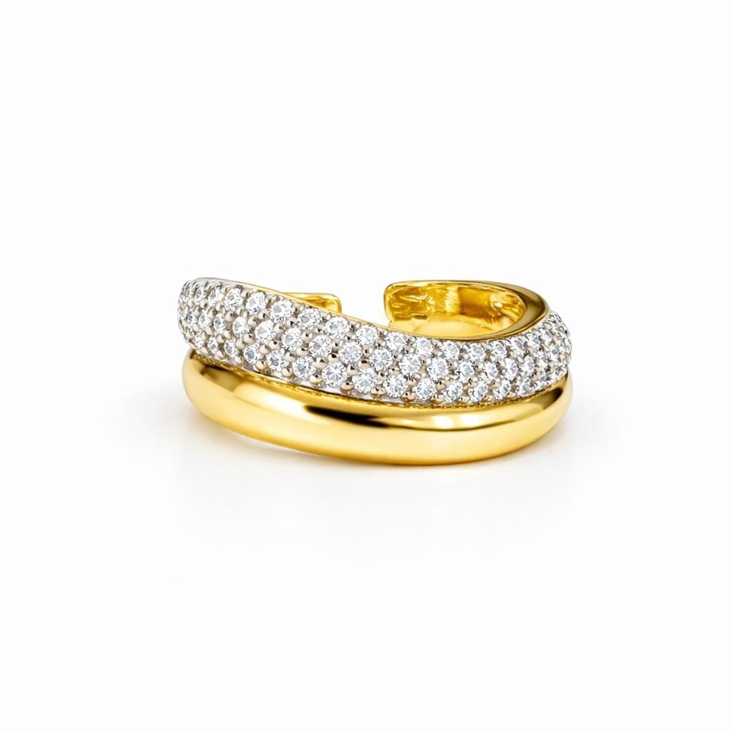 Lunera Twist Taşlı Çift Sıra Altın Kaplama Ayarlanabilir Yüzük