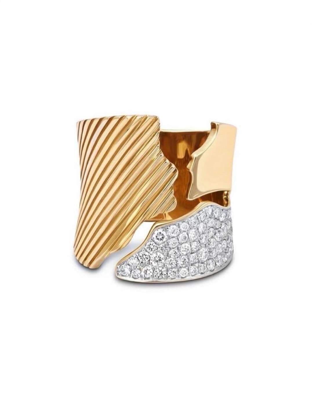 Rbow Sculpt Taşlı Modern Form Altın Kaplama Yüzük