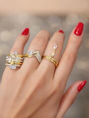 Rbow Stack Glow Taşlı Katmanlı Modern Altın Kaplama Yüzük