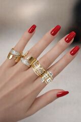 Rbow Stack Glow Taşlı Katmanlı Modern Altın Kaplama Yüzük