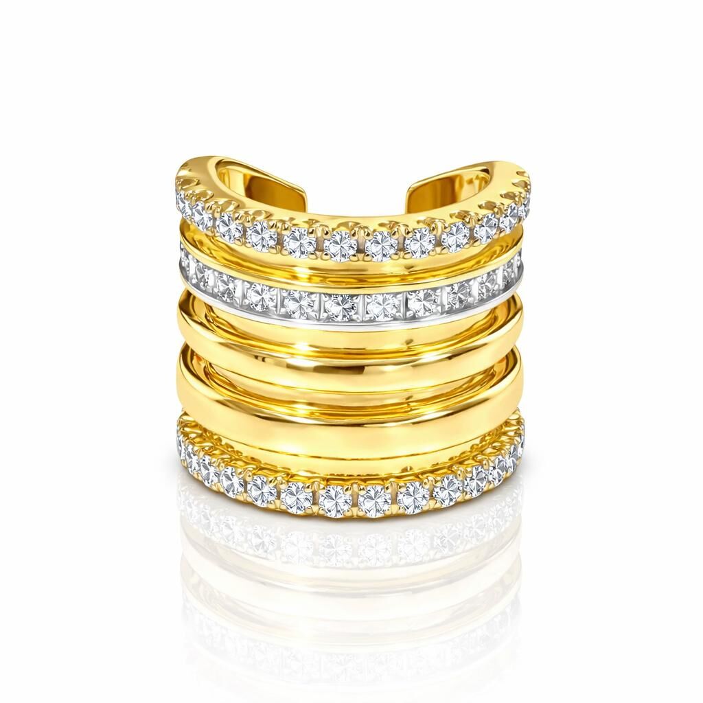 Rbow Line Glow Taşlı İnce Katmanlı Altın Kaplama Ear Cuff Küpe