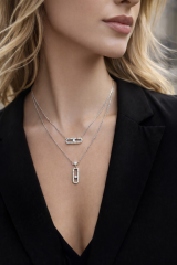 Mesi Link İkili Zincir Taşlı Altın Kaplama Kolye