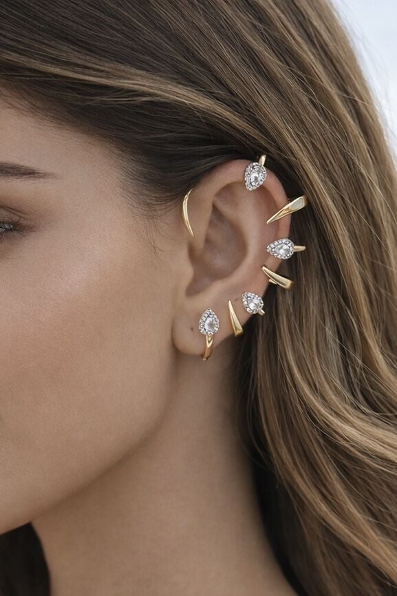 Rbow Flow Ear Cuff Taşlı Altın Kaplama Küpe
