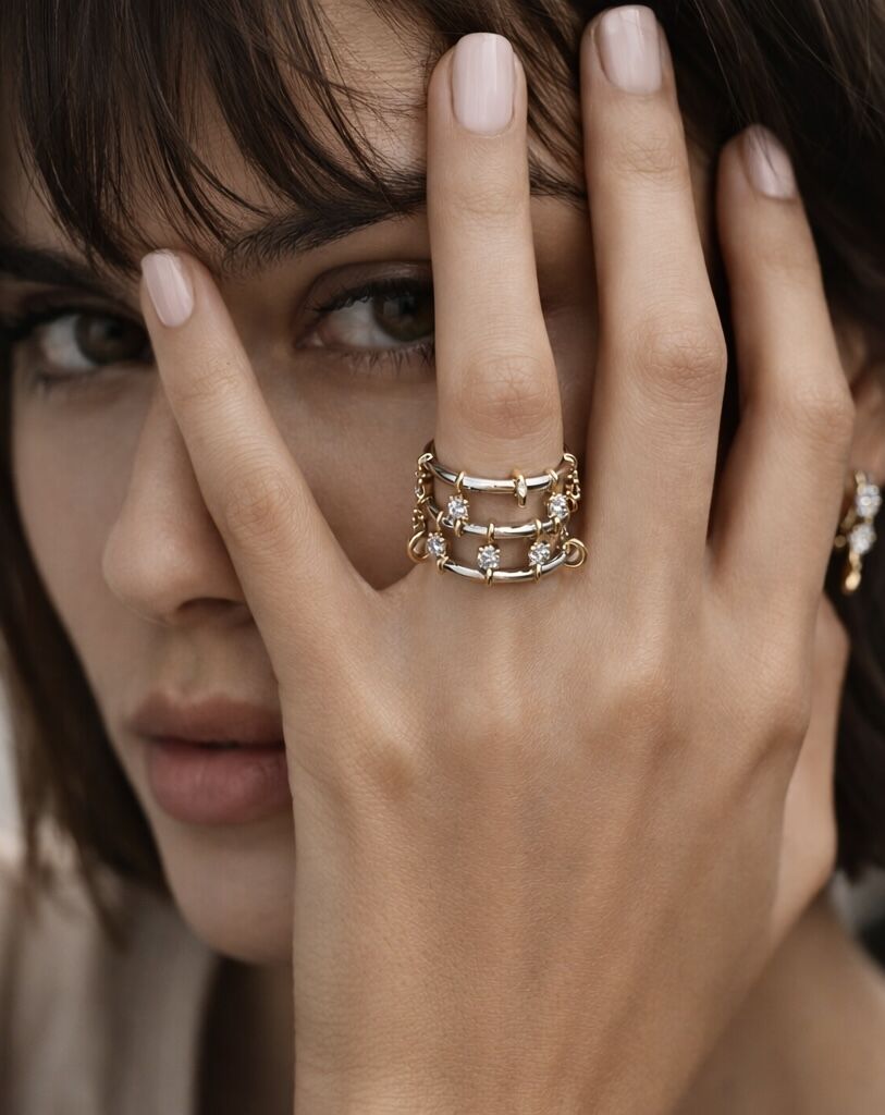 Rbow Grid Taşlı Çok Katmanlı Yüzük