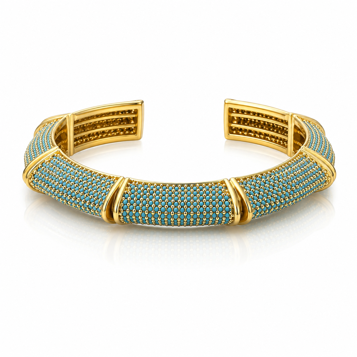 Valery Renkli Taşlı Kelepçe Bileklik Turkuaz
