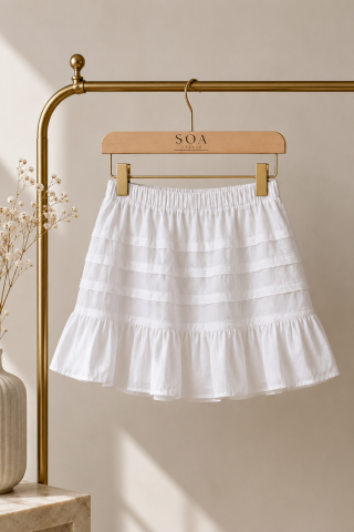 SOA Studio Solea Beyaz Volanlı Mini Etek