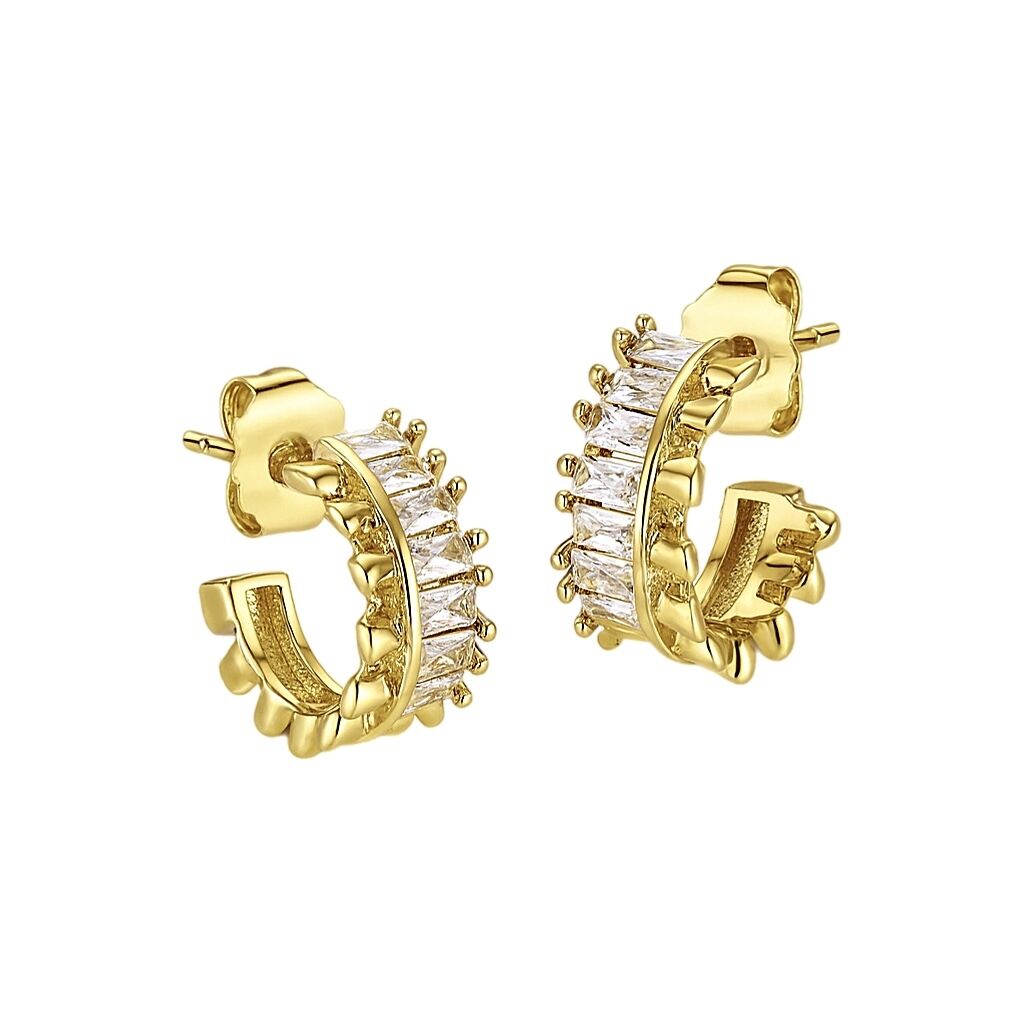 Crown Taşlı Halka Küpe Gold