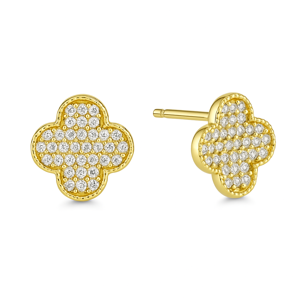 Ortası Taşlı Büyük Yonca Küpe