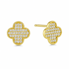 Ortası Taşlı Büyük Yonca Küpe