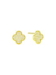 Taşlı Yonca Küpe Gold - Mini